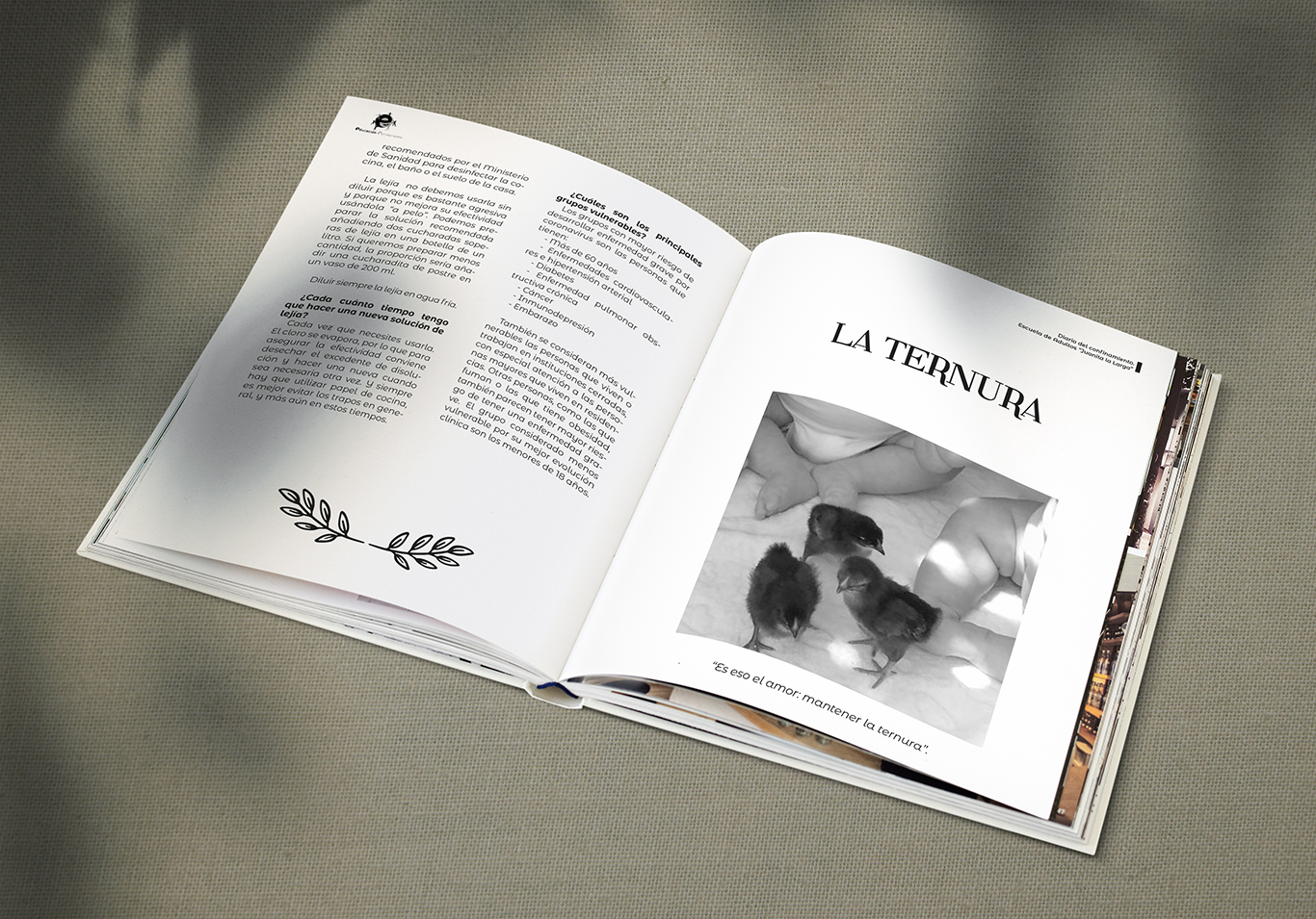 Diseño e impresión de libro. Diario del confinamiento, Escuela de Adultos "Juanita la Larga", Doña Mencía.