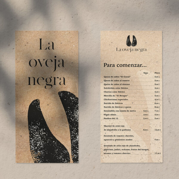 Fotografía gastronómica. Diseño de cartas, restaurante La Oveja Negra.